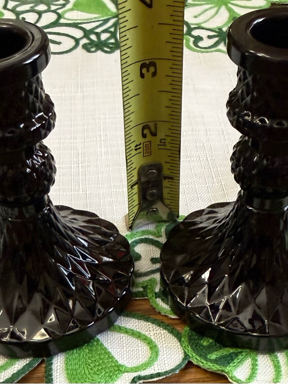 Black Pressed Glass Candle Holders - Set of 2